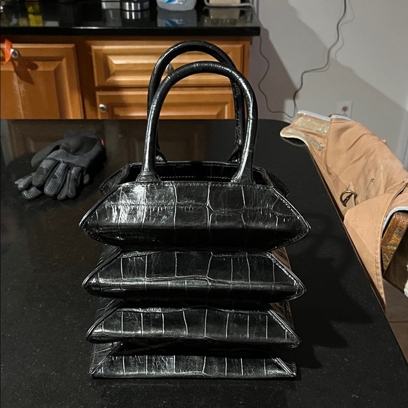 STAUD Handbags - Elegant Black Crocodile-Embossed Handbag